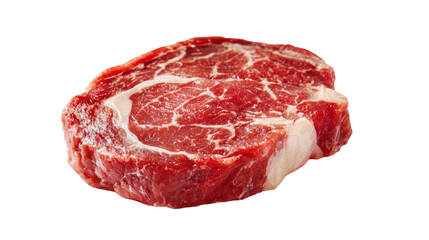 Fototapeta premium Raw ribeye steak with marbled fat, ready for cooking, isolated on a white background.