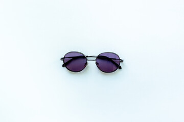 Eye care concept. One glasses with lenses, top view