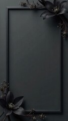 A dark banner with a black frame and black roses on the left side. The background is a deep shade,copy space for mourning messages