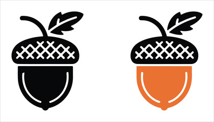 Acorn Icon Vector Illustration with Leaf Design, Autumn Symbol