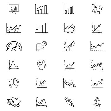 Illustration of various types of charts graphs and diagrams representing data analysis and statistics