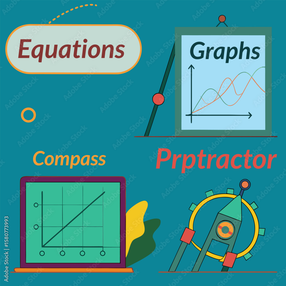 Fototapete mathematics. maths doodles with colorful lettering on white background. math and chemistry formula, 