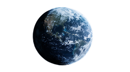 High detail image of planet earth seen from space with atmospheric haze, visible continents, and weather systems on transparent background