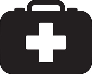 Obraz premium A red cross first aid kit icon, symbolizing medical emergency health care and help