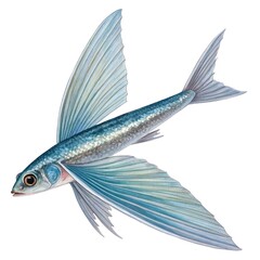 Colorful flying fish gliding through the ocean depths near coral reefs