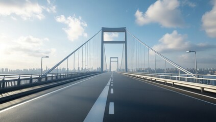 Obraz premium Modern Suspension Bridge Over City Skyline