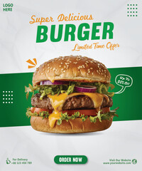 Fresh Burger Promotion Flyer. Food Poster with a Green Theme and Limited-Time Offer Design.