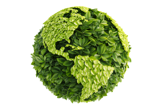 Green planet Earth covered in lush leaves. Eco friendly concept.