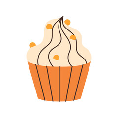 Pumpkin cupcake. Autumn dessert. Vector illustration.