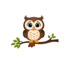Cute cartoon owl perched on a branch