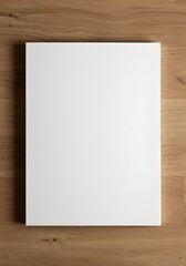 Blank White Canvas on Wood: Minimalist Mockup, Top-Down View, Clean Design.