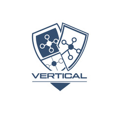 Vertical Shield Logo with Molecular Structures and Modern Style