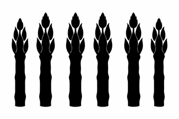 Black Silhouette Asparagus Icons 6 Vector Illustrations