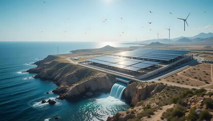 Dramatic aerial view shows a vibrant landscape connected by luminous lines of flowing green light.