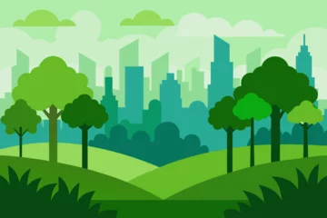 Fototapete green forest landscape with trees and grass © Team