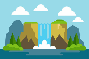 waterfall with rocks nature landscape vector