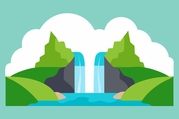 waterfall with rocks nature landscape vector
