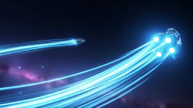 Futuristic Spaceship in Deep Space with Blue Light Trails