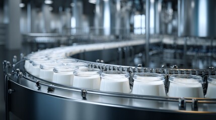 Modern factory yogurt production  ensuring sterile conditions for quality and safety