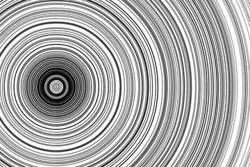 An abstract black and white spiral design creates a metallic, circular tunnel pattern with a swirling vortex of light and shadow