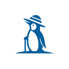 Cute cartoon penguin in a winter hat on ice, an adorable arctic bird illustration for Christmas