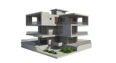 Modern concrete residential building design.
