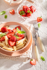 Unique and exceptional pasta with berries, yogurt and mnt.
