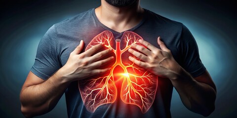Silhouette of Person Protecting Lungs: Lung Health Awareness Campaign Stock Photo