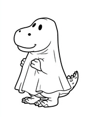 Obraz premium Dinosaur ghost costume coloring page halloween spooky cute cartoon vector art