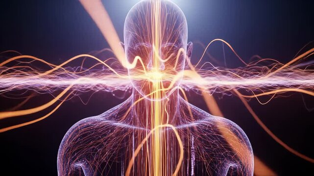 Glowing Human Energy Flow: Abstract Lines and Waves