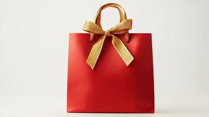 Red shopping bag with gold ribbon handles