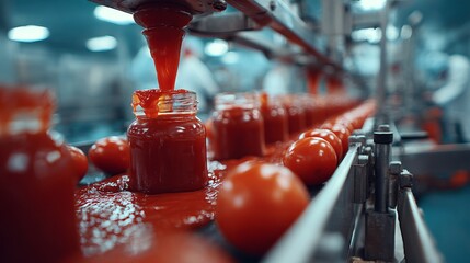 The process of ketchup production  from tomatoes to bottled condiments in food industry