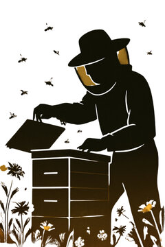 beekeeper tending beehive, black silhouette clip art preview