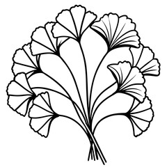Ginkgo Leaf and Flower Bouquet Illustration – Elegant Floral Composition with Botanical Elements, Nature-Inspired Design, Line Art Vector, Wedding Decor, Minimal Botanical Drawing, Isolated Art

