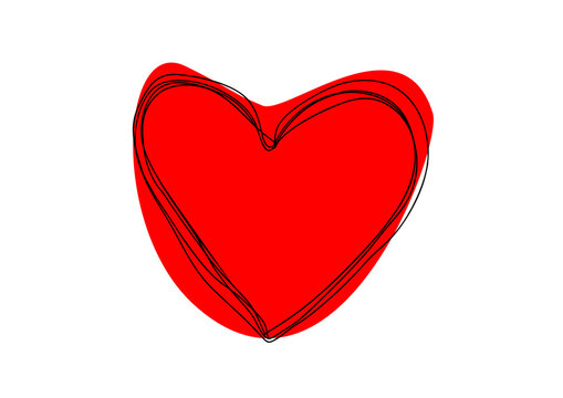 Hand drawn vector heart with red blob sketch minimalistic continuous one line art symbol for love relationships kindness romance healthcare awareness concept isolated on transparent background