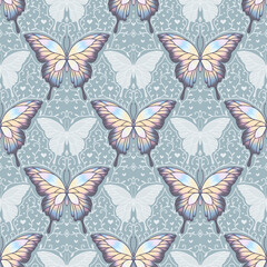 Seamless fantasy theme. Dream butterflies, floating, raising the question of whether this time is a dream or reality.