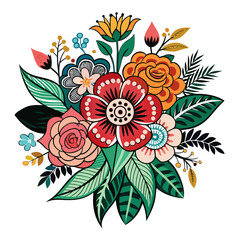 Elegant floral bouquet illustration in a classic tattoo art style