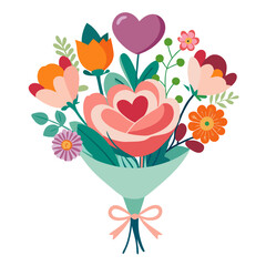 Obraz premium Beautiful romantic floral bouquet with a prominent heart shape on a clean white background