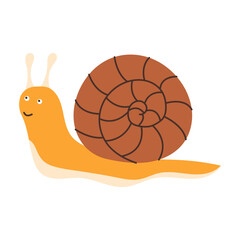 Snail with shell. Autumn forest character. Vector illustration.