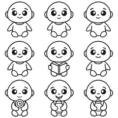 Fototapeta premium Set of Adorable Cartoon Babies in Various Poses
