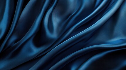 Obraz premium Close-up view of deep blue silk fabric with flowing folds.