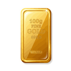 A gleaming 100 gram gold bar with fine purity markings, isolated on a clean white background, symbolizing wealth and investment.