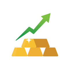 An illustrative graphic featuring shining gold bars with a vibrant green arrow pointing upwards, symbolizing financial growth and successful investment.