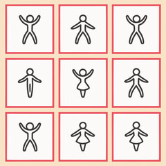 Human figures with outstretched arms, symbolizing joy and activity in various forms.
