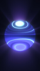 Glowing futuristic orb emitting soft purple and white light, levitating in dark space with reflective rings of energy