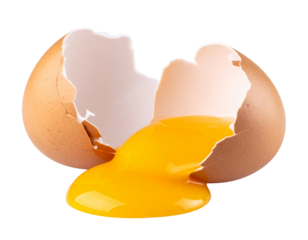  Broken Eggshell and Runny Yolk in Diagonal Layout, isolated on transparent background