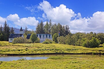 Historic church in Thingvellir National Park Iceland
