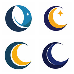 Four abstract crescent moon and star logos on white vector
