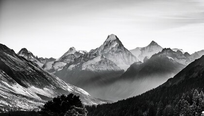 a black and white photograph of a mountain range