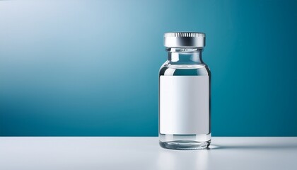 clear glass vial with blank label and metallic cap on a clean background empty medicine bottle for medical mockup concept